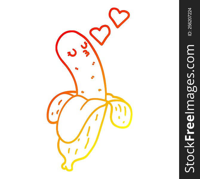warm gradient line drawing of a cartoon banana in love