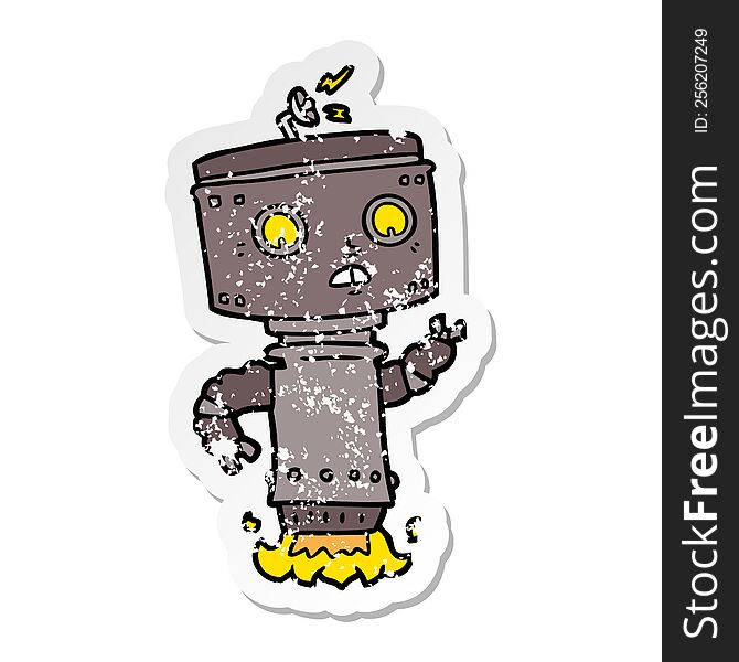 Distressed Sticker Of A Cartoon Robot Hovering