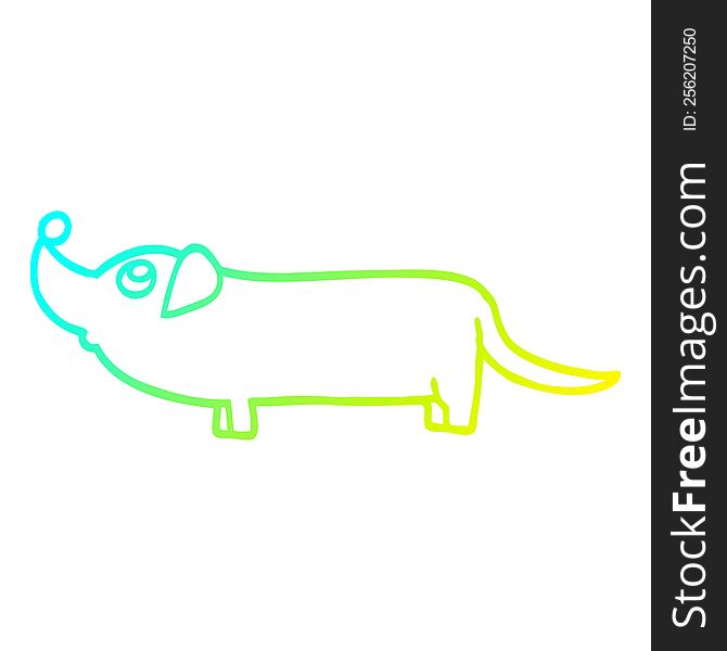 cold gradient line drawing of a cartoon dachshund