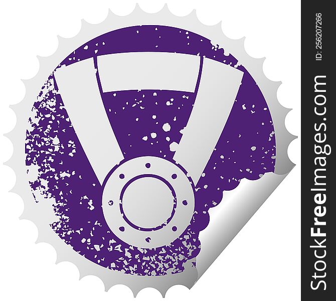 distressed circular peeling sticker symbol of a gold medal