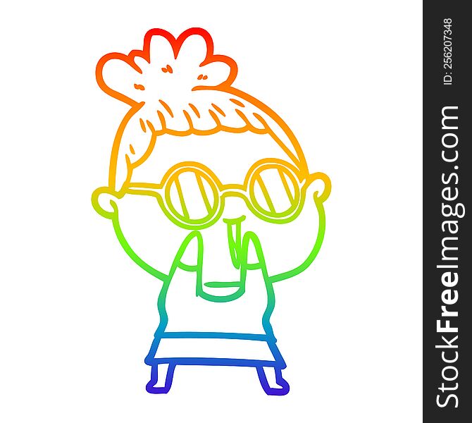 Rainbow Gradient Line Drawing Cartoon Shy Woman Wearing Spectacles