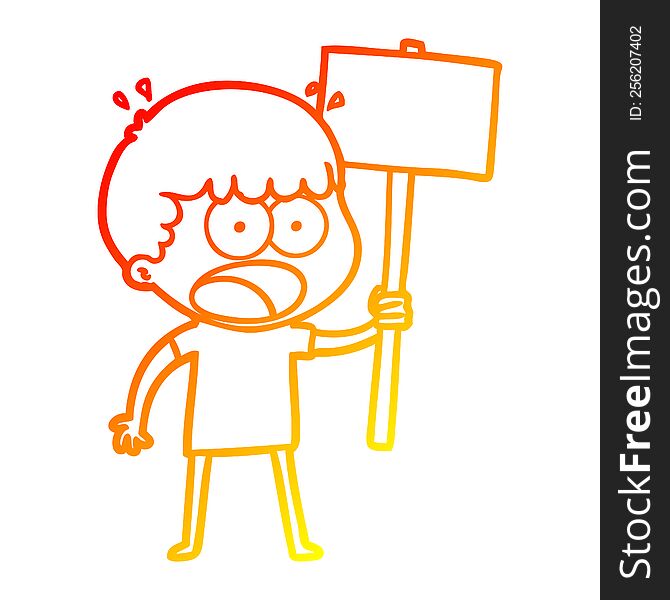 Warm Gradient Line Drawing Cartoon Shocked Man With Placard