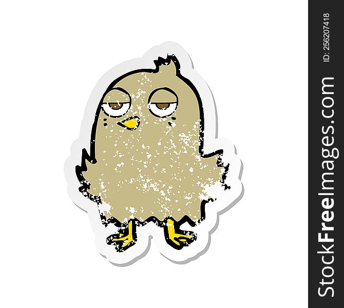 Retro Distressed Sticker Of A Cartoon Bored Bird