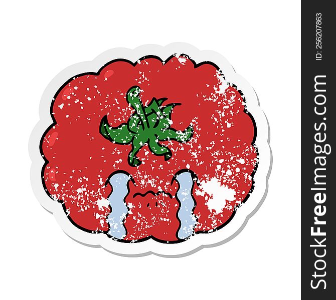 Distressed Sticker Of A Cartoon Crying Tomato