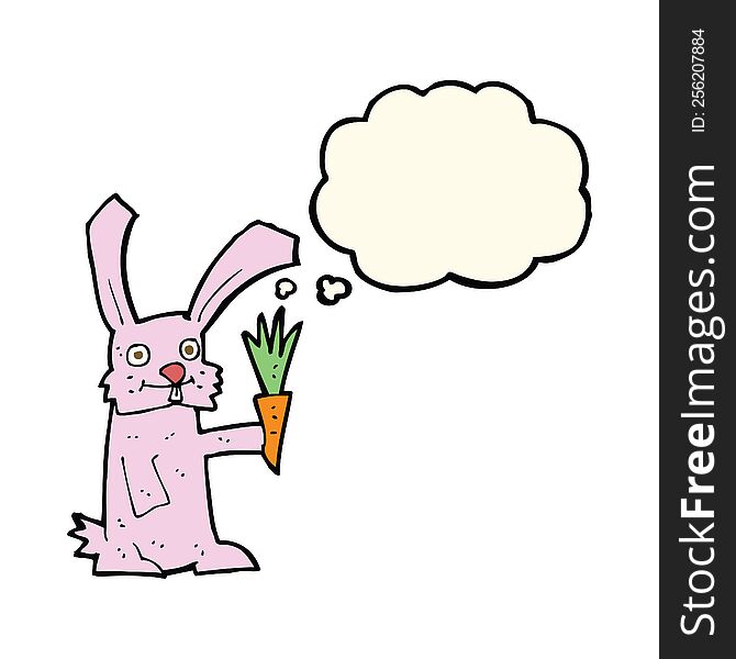 cartoon rabbit with carrot with thought bubble