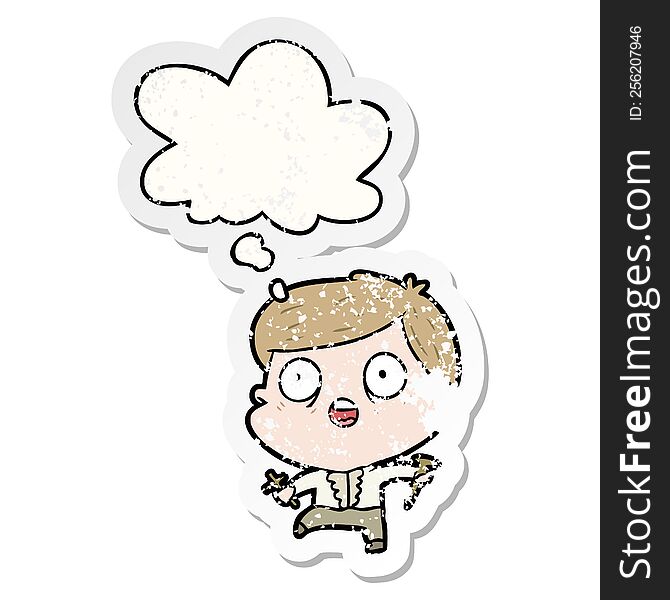 cartoon man hunting vampires with thought bubble as a distressed worn sticker