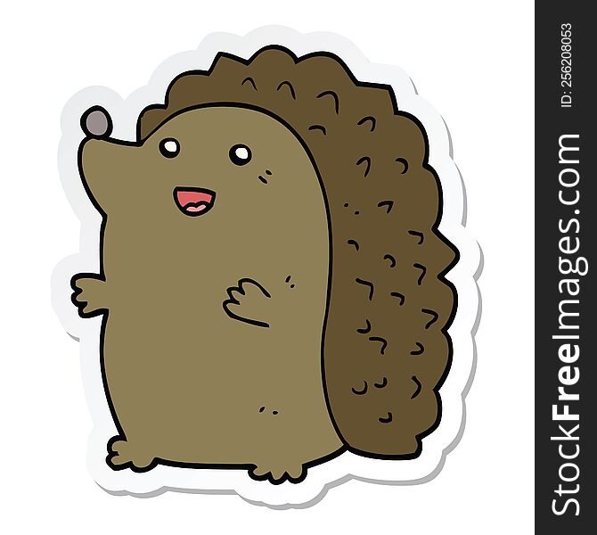 Sticker Of A Cartoon Happy Hedgehog