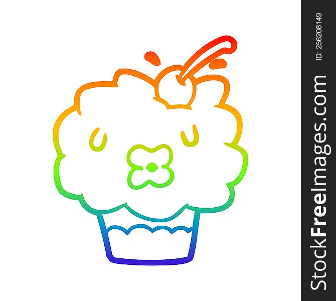 Rainbow Gradient Line Drawing Funny Cupcake