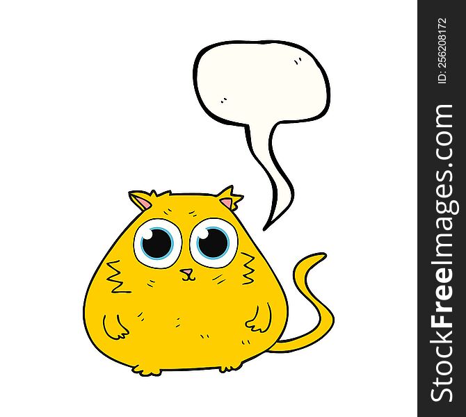 freehand drawn speech bubble cartoon cat with big pretty eyes