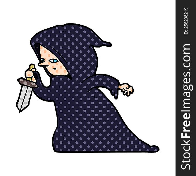 cartoon assassin in dark robe. cartoon assassin in dark robe