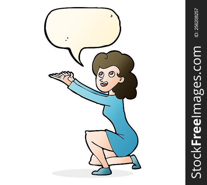 Cartoon Woman Presentation Gesture With Speech Bubble