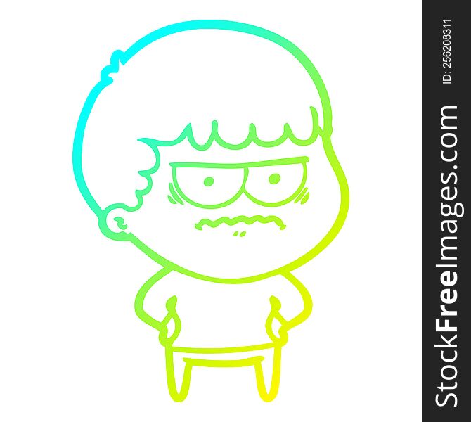 Cold Gradient Line Drawing Cartoon Annoyed Man