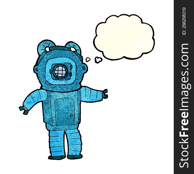 cartoon deep sea diver  with thought bubble