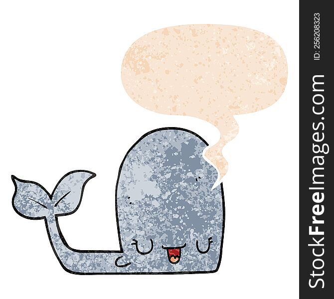 Cartoon Happy Whale And Speech Bubble In Retro Textured Style