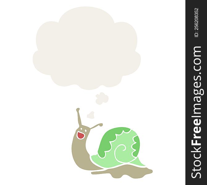 Cute Cartoon Snail And Thought Bubble In Retro Style