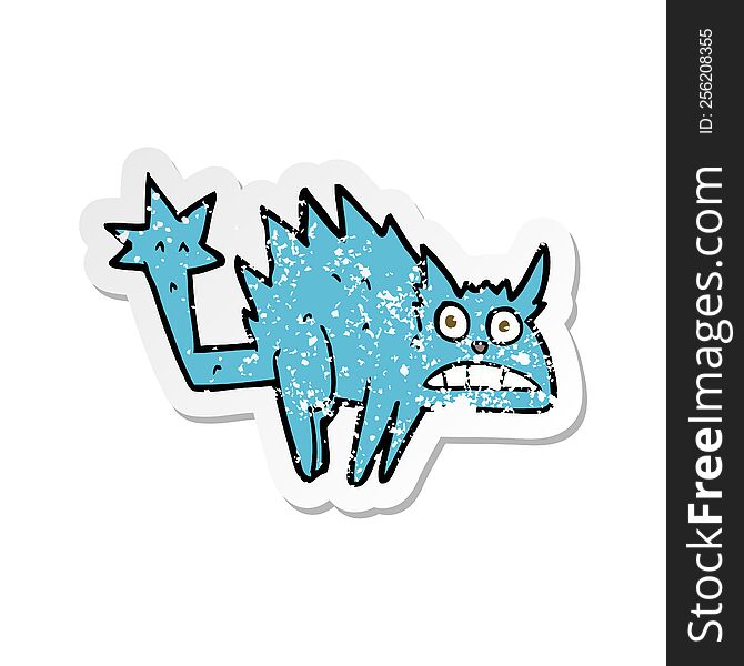 Retro Distressed Sticker Of A Cartoon Frightened Cat