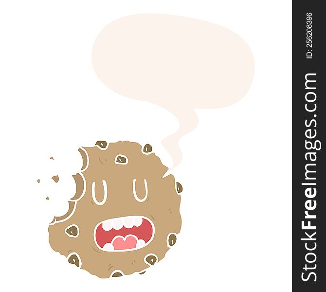 cartoon cookie with speech bubble in retro style