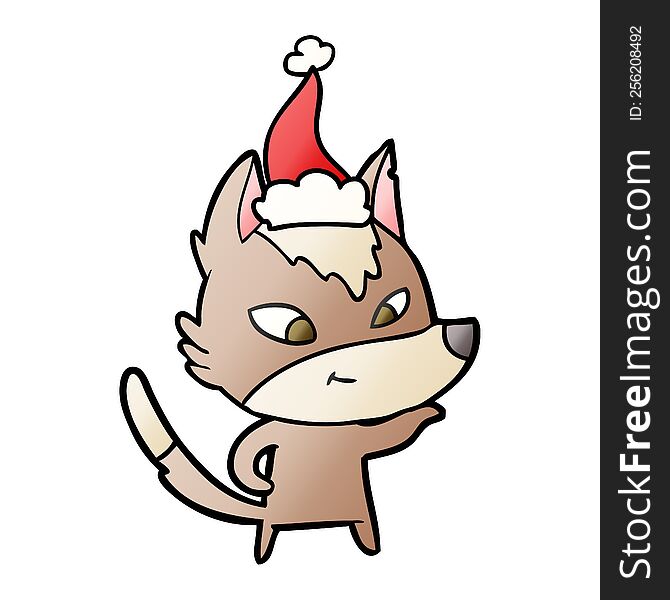 Friendly Gradient Cartoon Of A Wolf Wearing Santa Hat