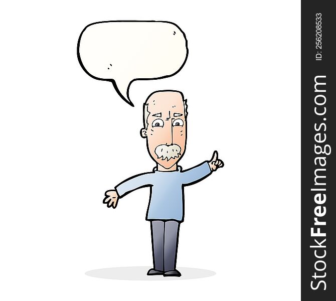 cartoon man issuing stern warning with speech bubble