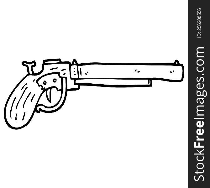 black and white cartoon old pistol