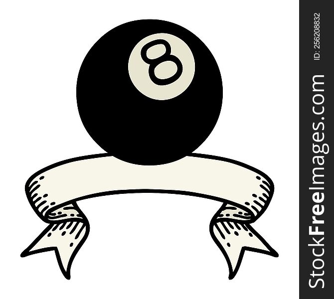 Tattoo With Banner Of A 8 Ball