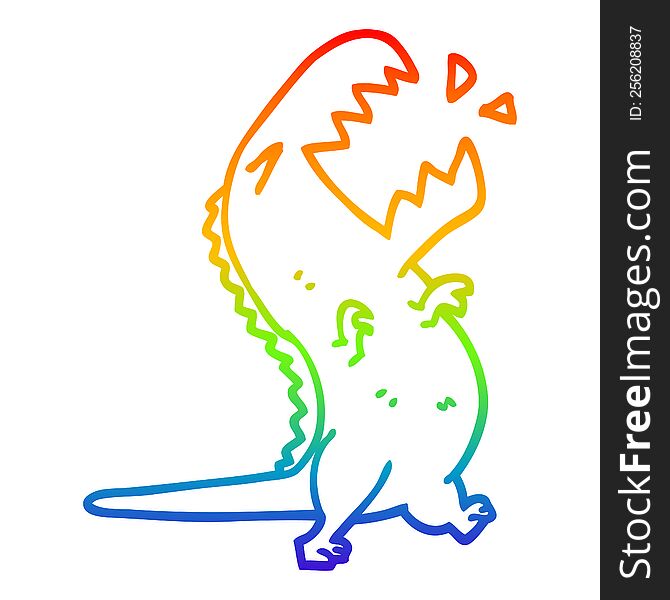 rainbow gradient line drawing of a cartoon roaring t rex