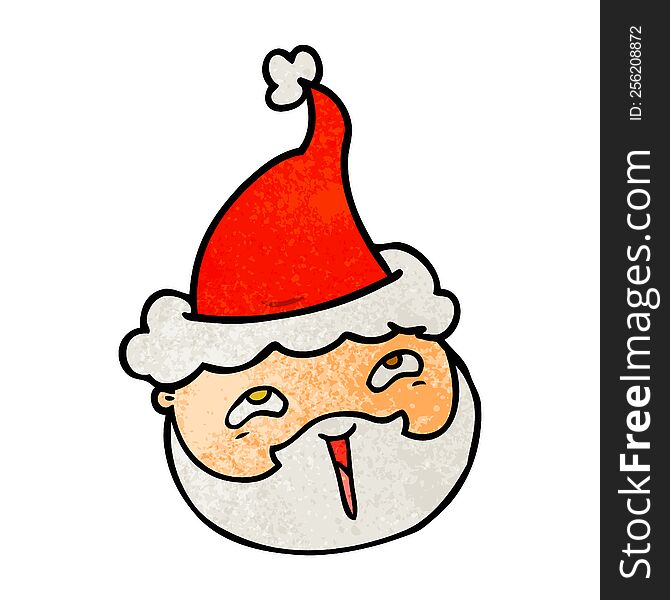 hand drawn textured cartoon of a male face with beard wearing santa hat