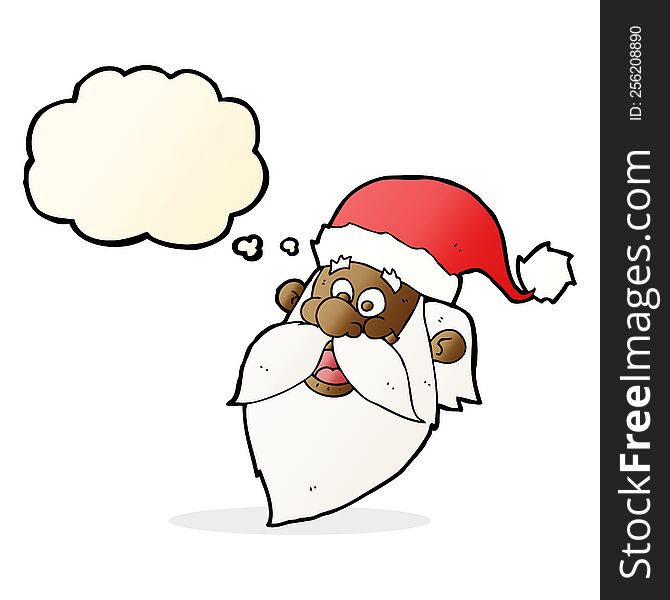 cartoon jolly santa claus face with thought bubble