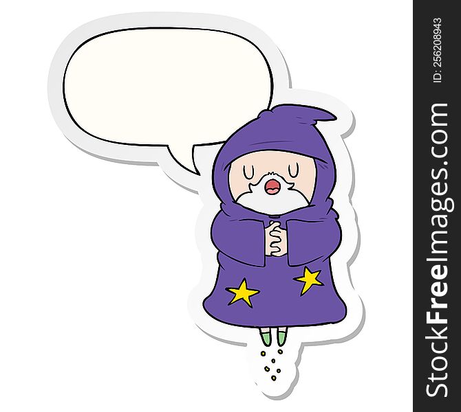 cartoon floating wizard with speech bubble sticker