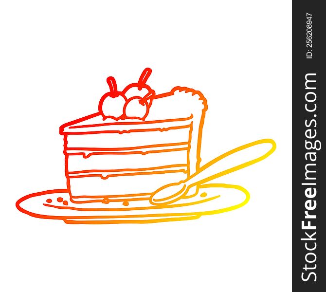 warm gradient line drawing of a expensive slice of chocolate cake