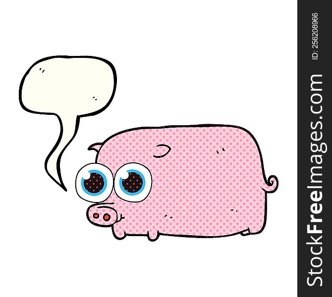 freehand drawn comic book speech bubble cartoon piglet with big pretty eyes