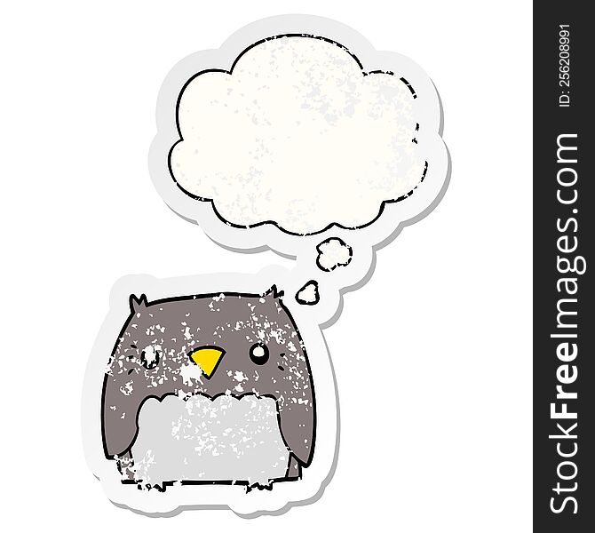 cute cartoon owl with thought bubble as a distressed worn sticker