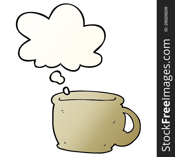 cartoon coffee cup and thought bubble in smooth gradient style