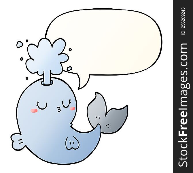 cartoon whale spouting water with speech bubble in smooth gradient style