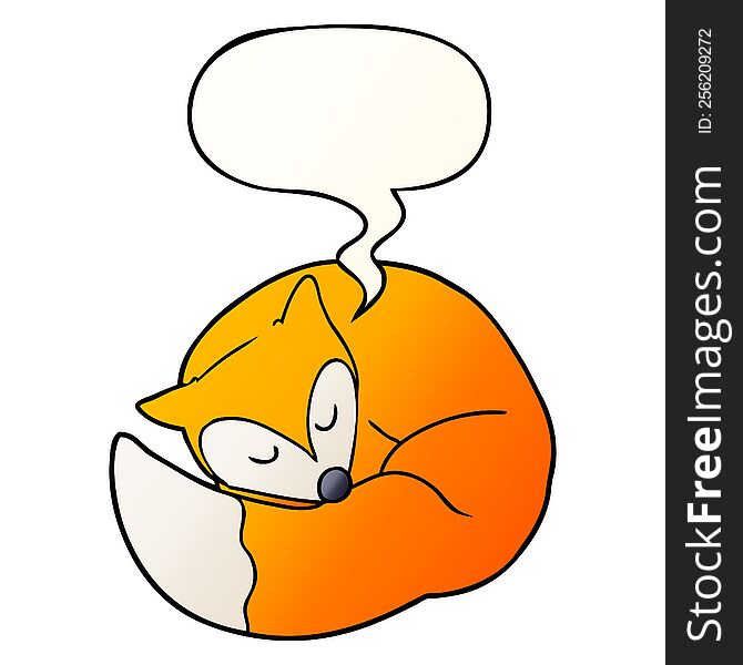 Cartoon Sleeping Fox And Speech Bubble In Smooth Gradient Style