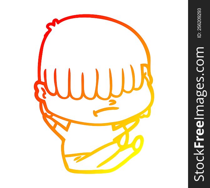 Warm Gradient Line Drawing Cartoon Boy With Untidy Hair