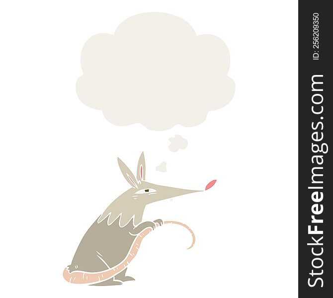 cartoon rat with thought bubble in retro style