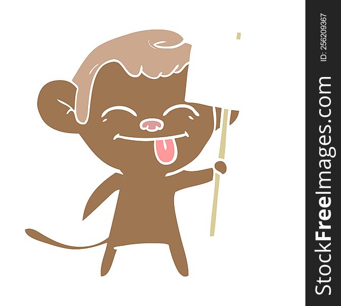 Funny Flat Color Style Cartoon Monkey With Placard