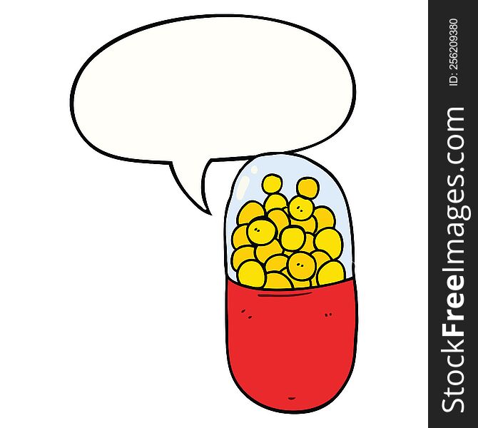 cartoon pill and speech bubble