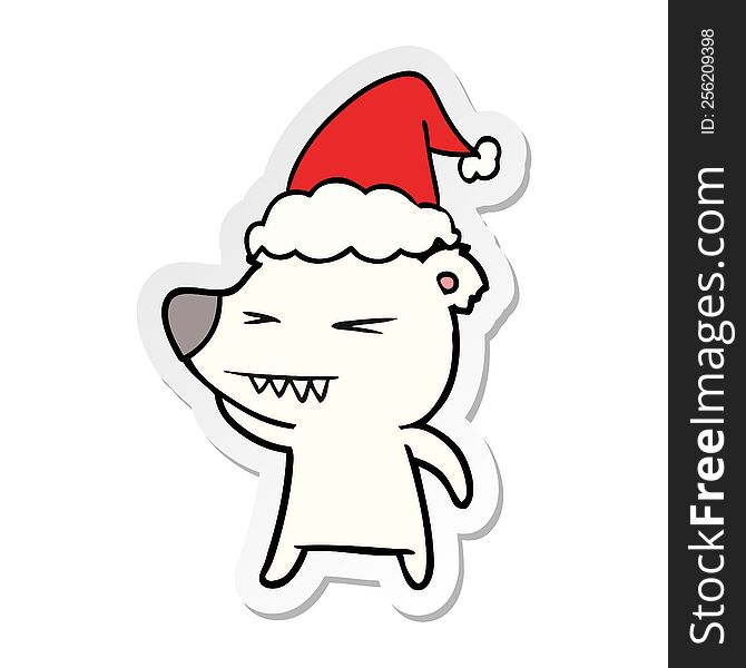 Angry Polar Bear Sticker Cartoon Of A Wearing Santa Hat