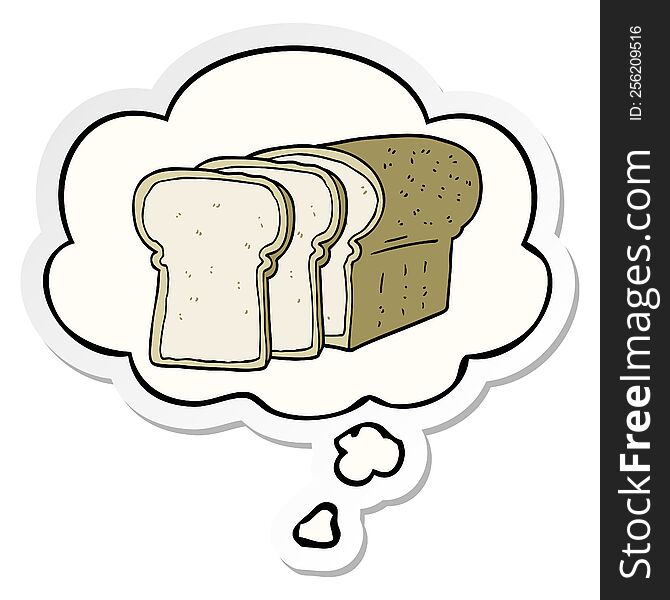 cartoon sliced bread with thought bubble as a printed sticker