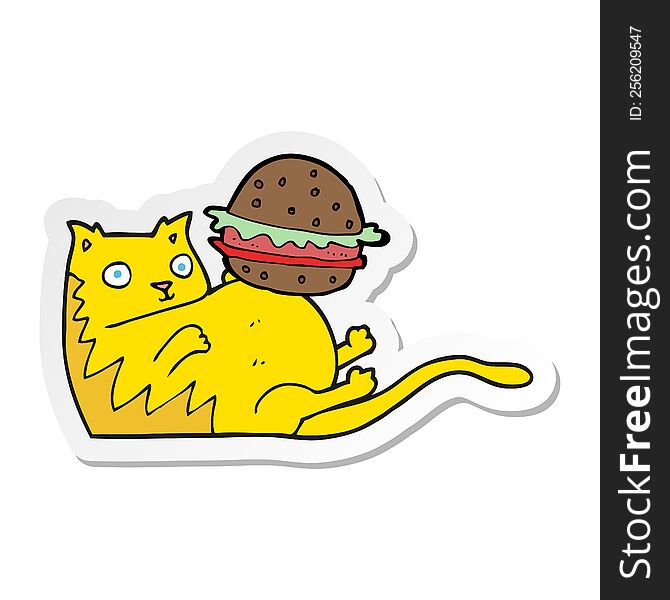 sticker of a cartoon fat cat with burger