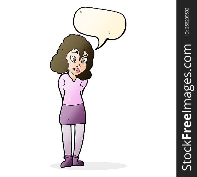 Cartoon Confused Woman With Speech Bubble