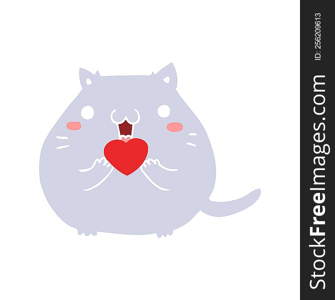 cute flat color style cartoon cat in love