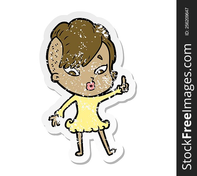 Distressed Sticker Of A Cartoon Surprised Girl Pointing