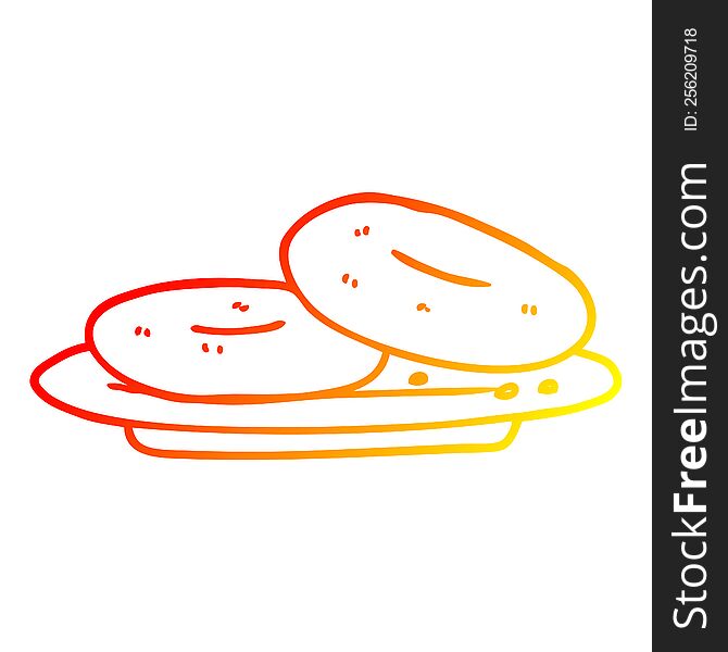 warm gradient line drawing of a cartoon donuts