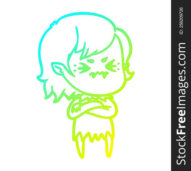 Cold Gradient Line Drawing Annoyed Cartoon Vampire Girl