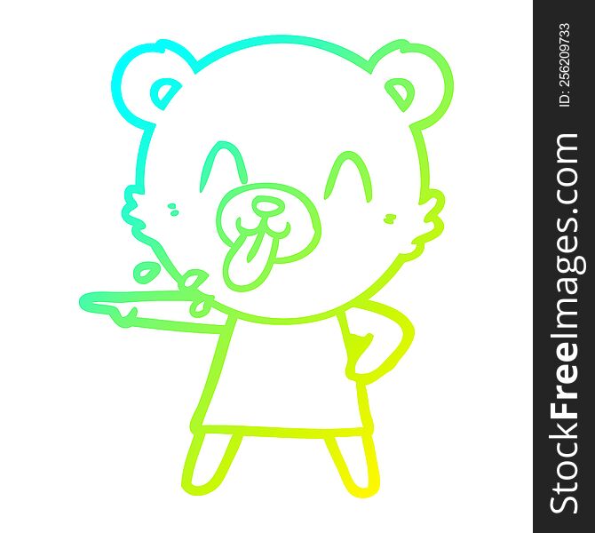 Cold Gradient Line Drawing Rude Cartoon Bear Pointing