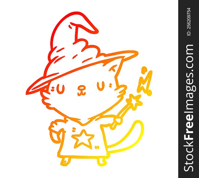 warm gradient line drawing of a magical amazing cat wizard