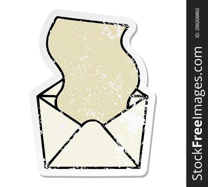 Distressed Sticker Of A Quirky Hand Drawn Cartoon Dollar In Envelope